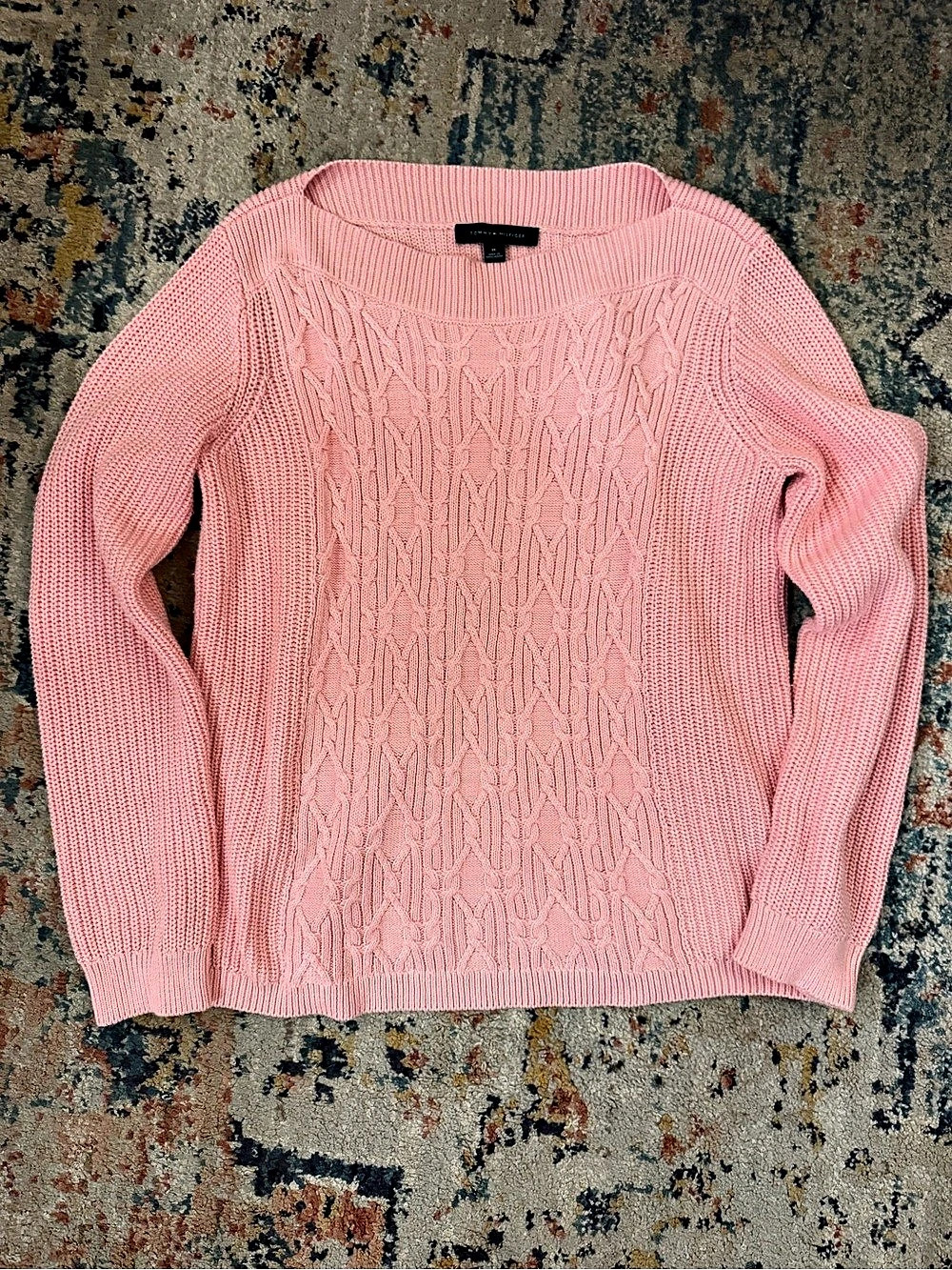 Tommy Hilfiger Pink Cable Knit Boatneck Sweater Medium